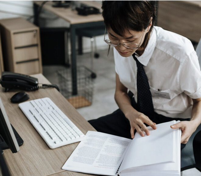 Women on desk in office